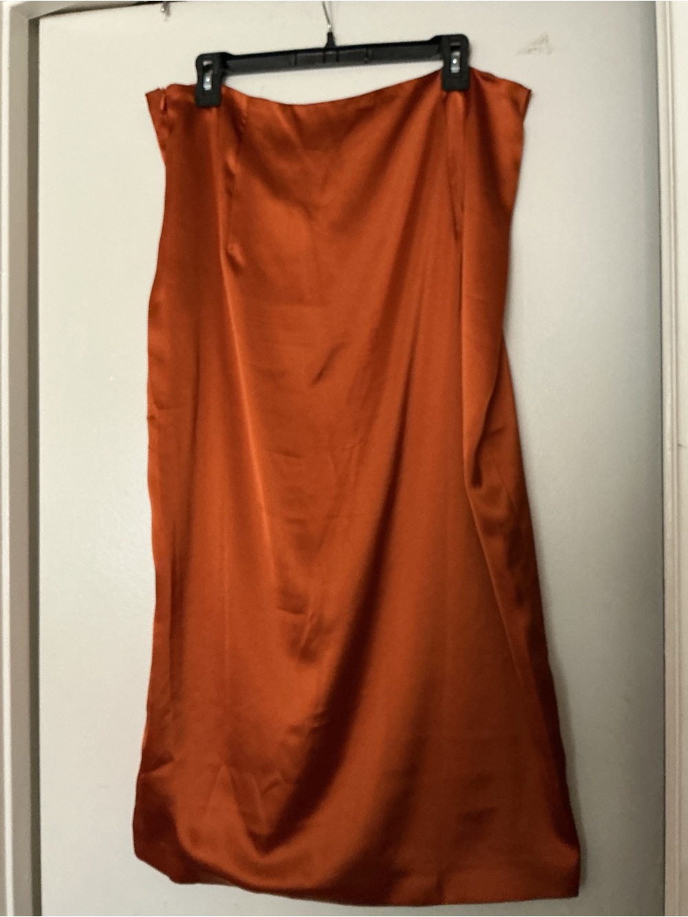 One-Shoulder Rust Satin Dress with Cascade Ruffle - Picture 4 of 7
